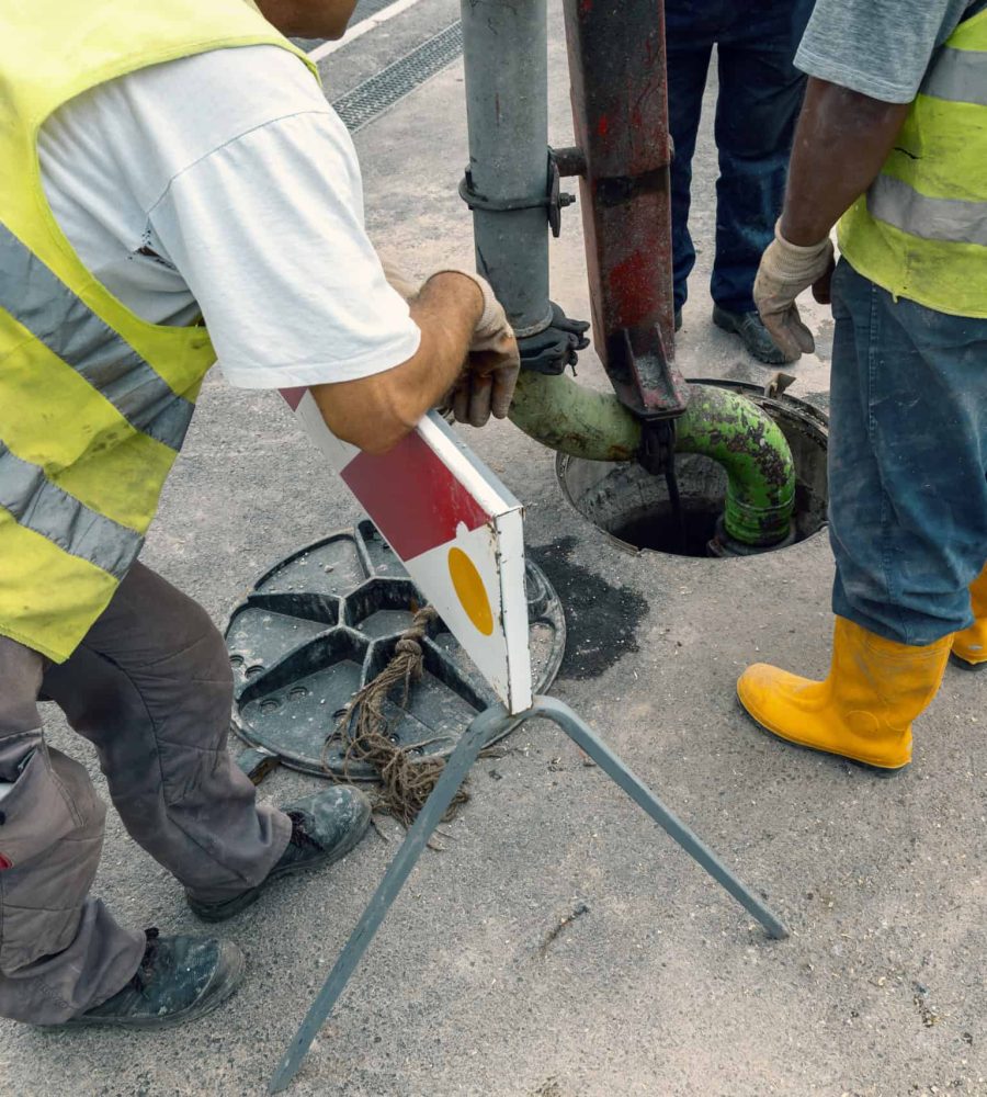 Unblock a drain. Sewer Lines Cleaning Service. Cleaning blocked sewer. Color effect.